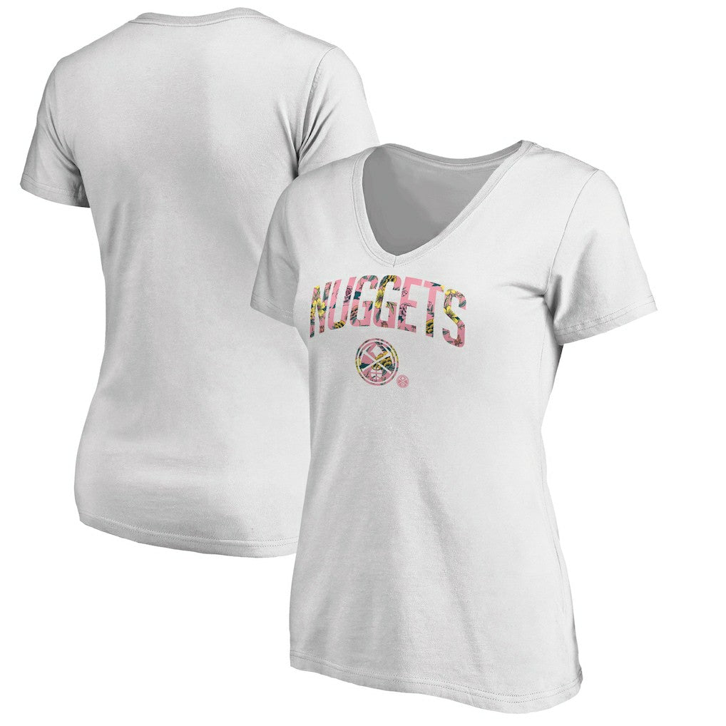 Denver Nuggets Women's Floral Arch V-Neck T-Shirt White