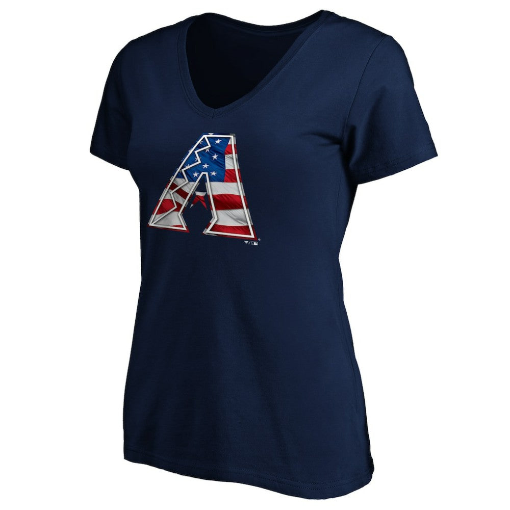 Arizona Diamondbacks Logo Women's Banner Wave V-Neck T-Shirt - Navy - MLB Lifestyle