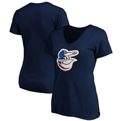 Baltimore Orioles Logo Women's Banner Wave V-Neck T-Shirt - Navy - MLB on Sale