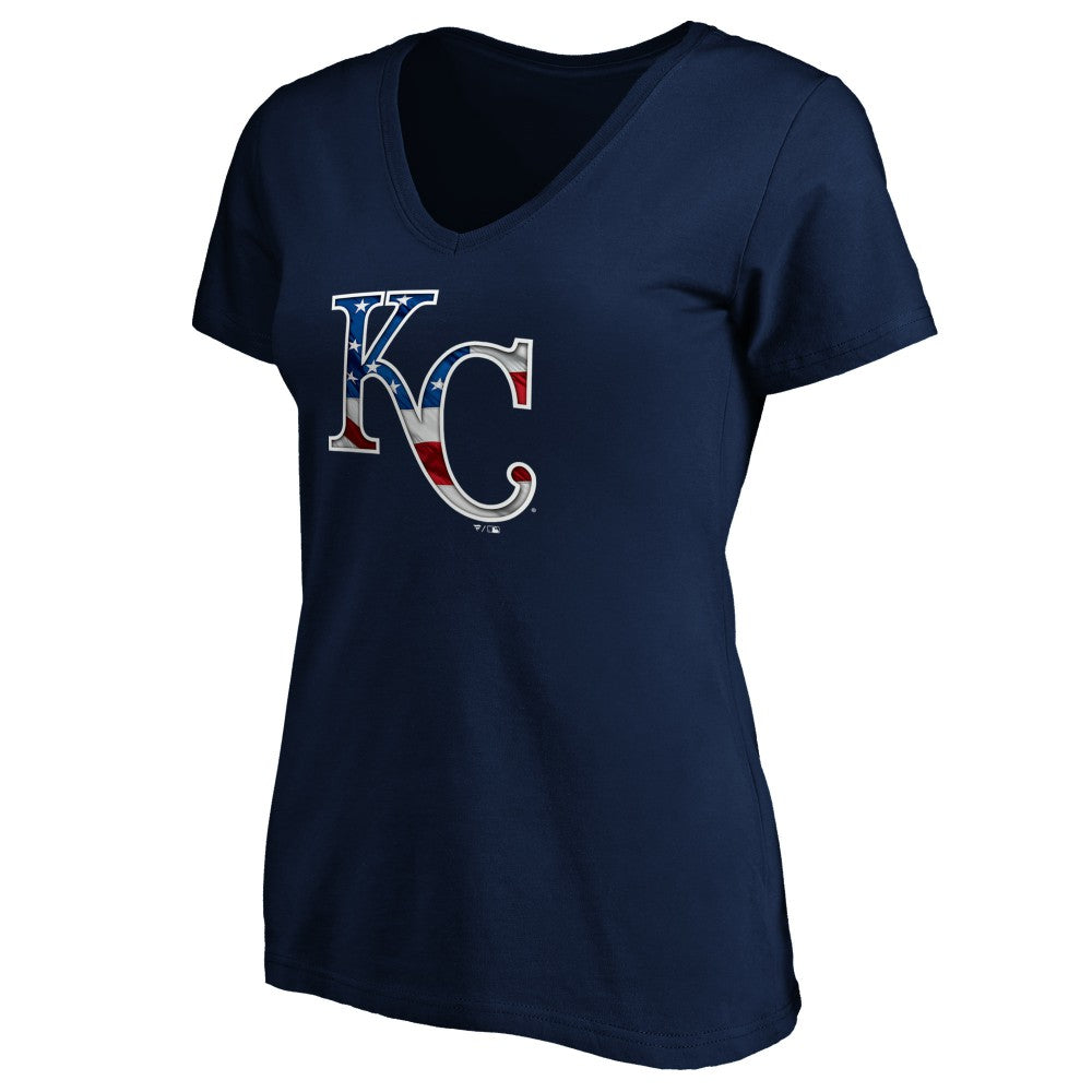 Kansas City Royals Logo Women's Banner Wave V-Neck T-Shirt - Navy - MLB on Sale