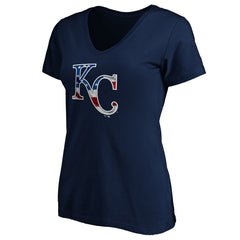 Kansas City Royals Logo Women's Banner Wave V-Neck T-Shirt - Navy - MLB on Sale