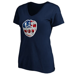 Milwaukee Brewers Logo Women's Banner Wave V-Neck T-Shirt - Navy - MLB Online