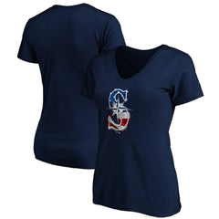 Seattle Mariners Logo Women's Banner Wave V-Neck T-Shirt - Navy - MLB Discount