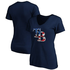 Tampa Bay Rays Logo Women's Banner Wave V-Neck T-Shirt - Navy - MLB Online