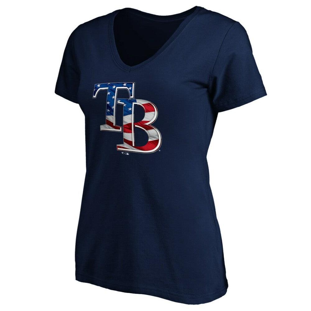 Tampa Bay Rays Logo Women's Banner Wave V-Neck T-Shirt - Navy - MLB Online
