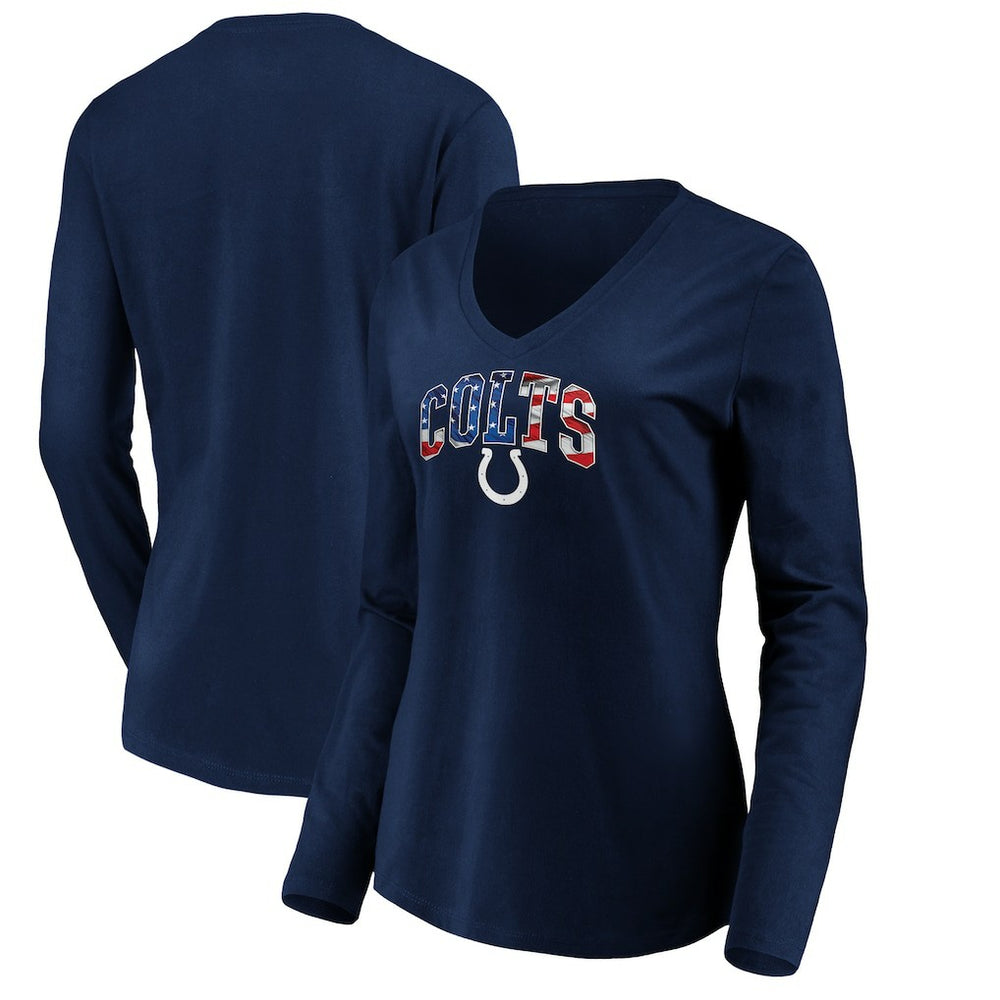 Indianapolis Colts Women's Banner Wave V-Neck Long Sleeve T-Shirt Navy