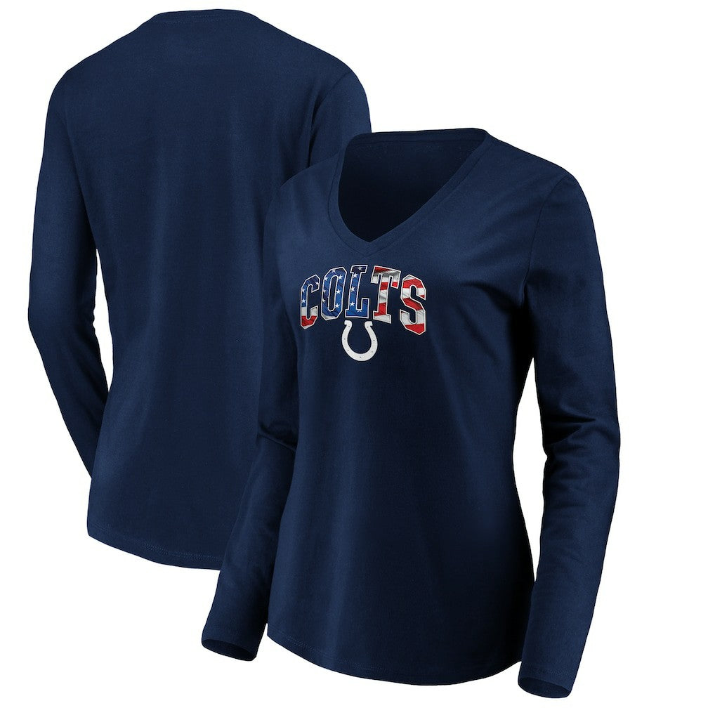 Indianapolis Colts Women's Banner Wave V-Neck Long Sleeve T-Shirt Navy