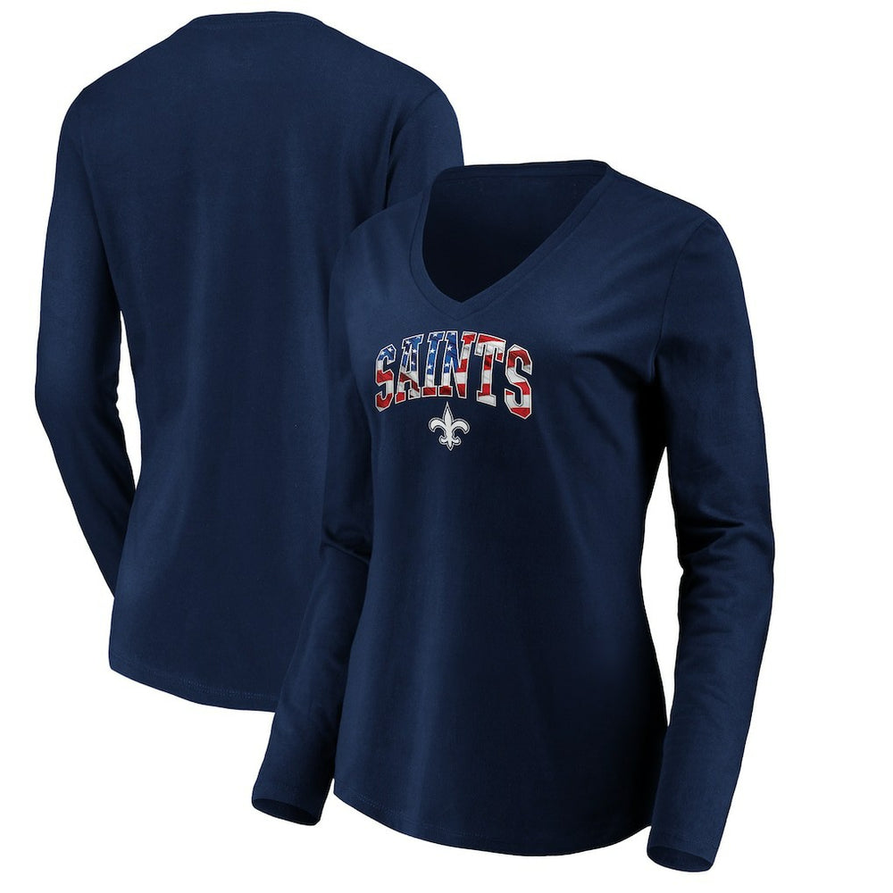 New Orleans Saints Women's Banner Wave V-Neck Long Sleeve T-Shirt Navy