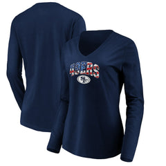 San Francisco 49ers Women's Banner Wave V-Neck Long Sleeve T-Shirt Navy