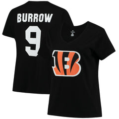 Fanatics Joe Burrow Cincinnati Bengals Women's Plus Size Name & Number V-Neck T-Shirt Black