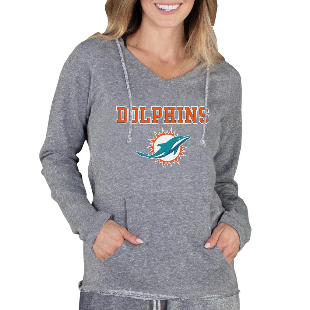 Miami Dolphins Concepts Sport Women's Mainstream Tri-Blend Raglan Hoodie V-Neck Top Gray