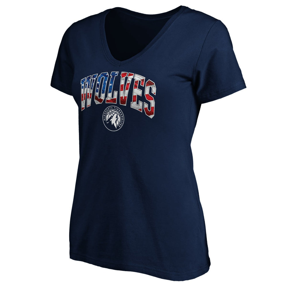 Minnesota Timberwolves Women's Banner Wave V-Neck T-Shirt Navy