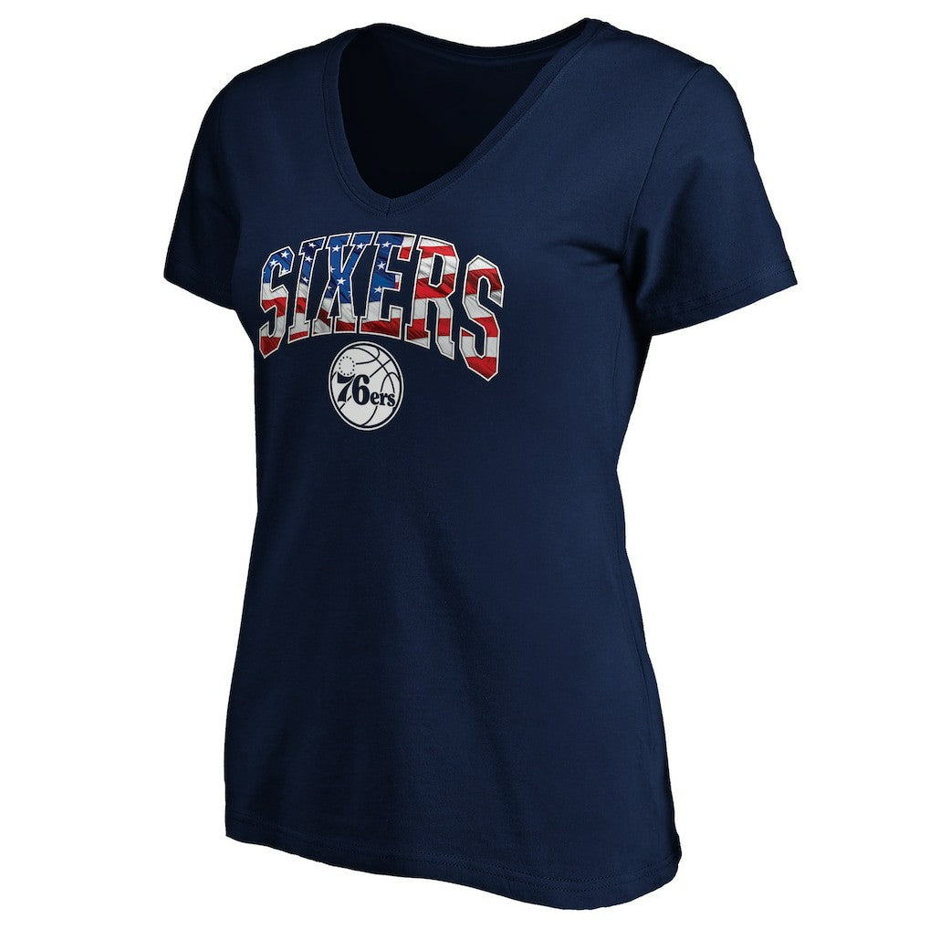 Philadelphia 76ers Women's Banner Wave V-Neck T-Shirt Navy