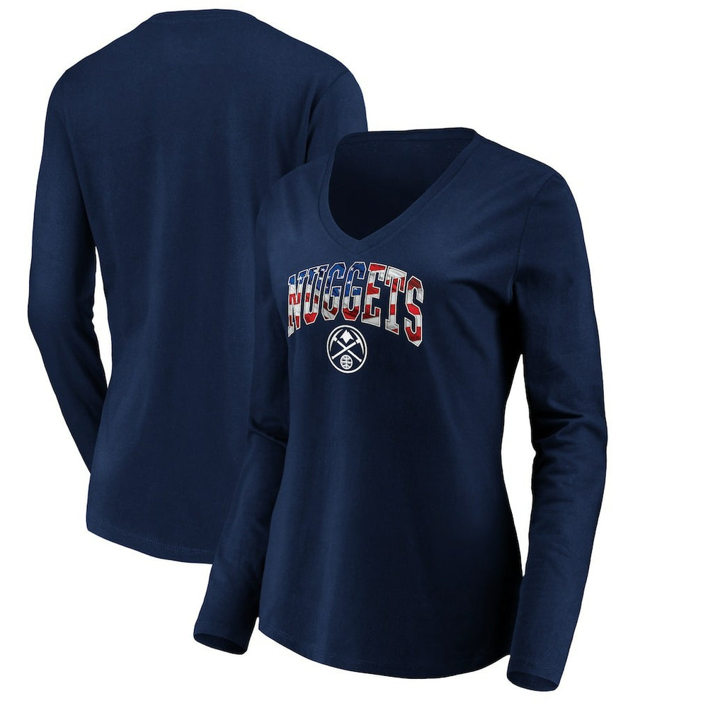 Denver Nuggets Women's Banner Wave V-Neck Long Sleeve T-Shirt Navy