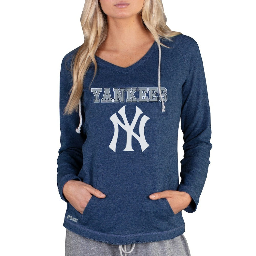 New York Yankees Concepts Sport Women's Mainstream Terry Long Sleeve Hoodie Top - Navy - MLB Lifestyle