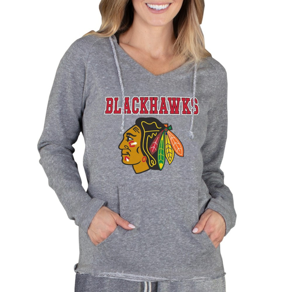 Chicago Blackhawks Concepts Sport Women's Mainstream Terry Tri-Blend Long Sleeve Hooded Top - Gray - NHL 3929298