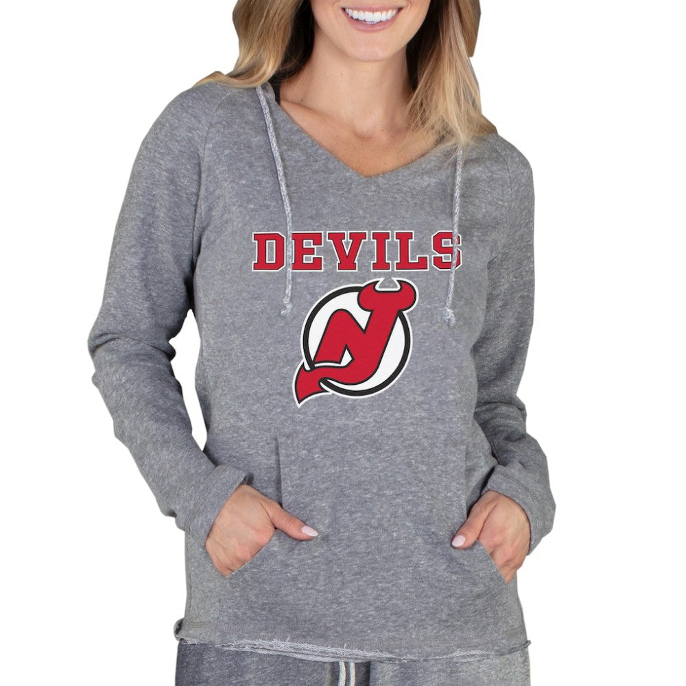 New Jersey Devils Concepts Sport Women's Mainstream Terry Tri-Blend Long Sleeve Hooded Top - Gray - NHL 3929299