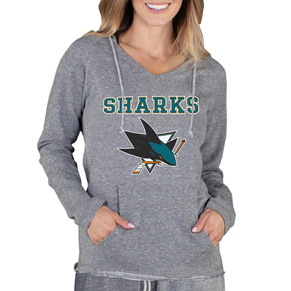 San Jose Sharks Concepts Sport Women's Mainstream Terry Tri-Blend Long Sleeve Hooded Top - Gray - NHL 3929315