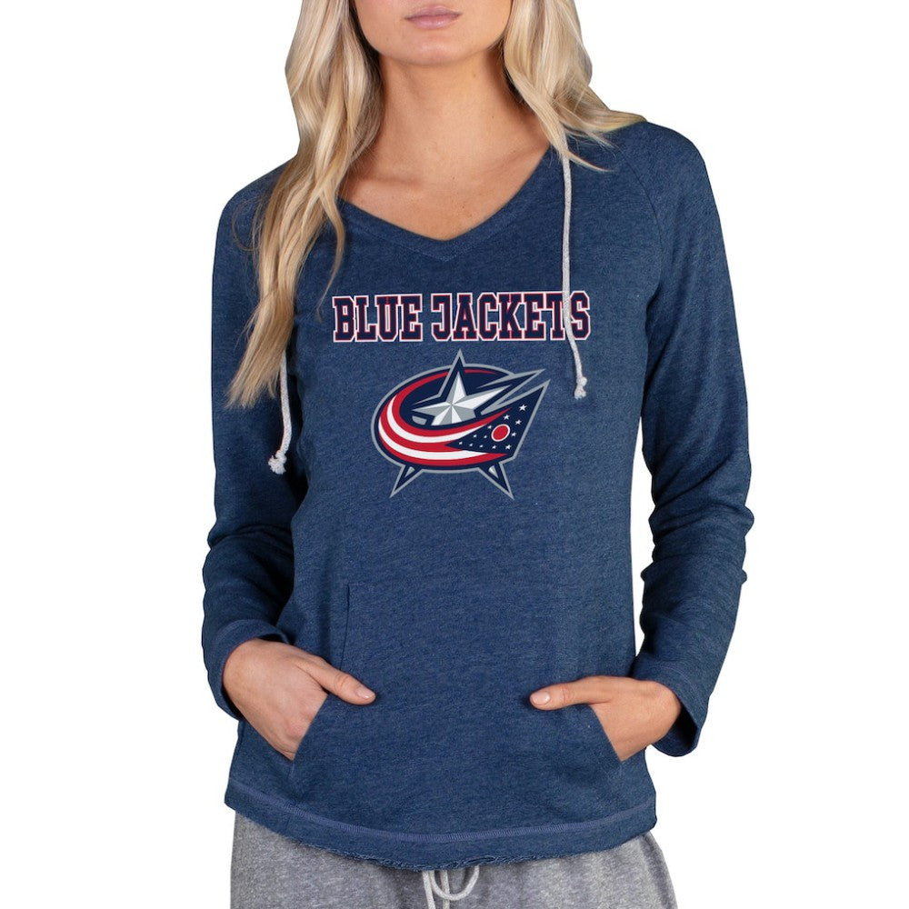 Columbus Blue Jackets Concepts Sport Women's Mainstream Terry Tri-Blend Long Sleeve Hooded Top - Navy - NHL 3929321