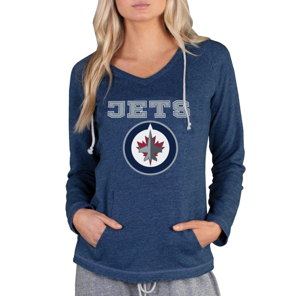 Winnipeg Jets Concepts Sport Women's Mainstream Terry Tri-Blend Long Sleeve Hooded Top - Navy - NHL 3929324