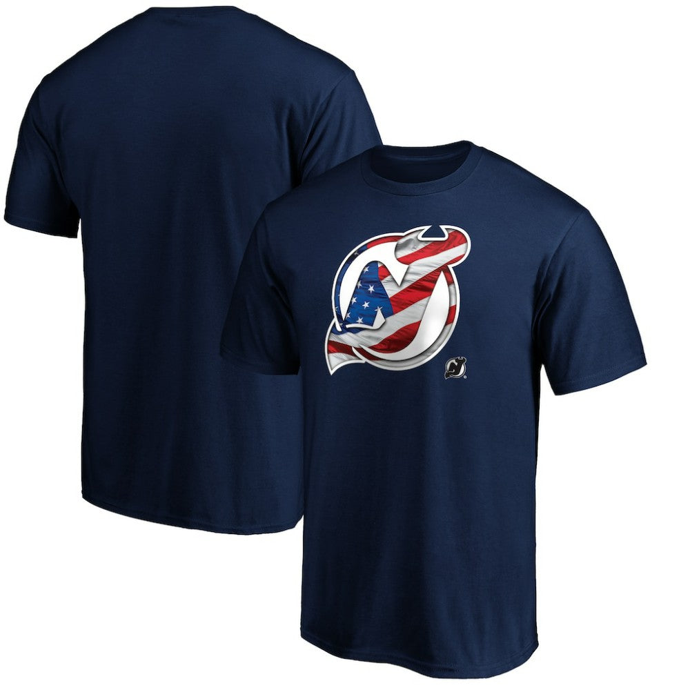 New Jersey Devils Banner Wave Logo T-Shirt - Navy - NHL 3930366