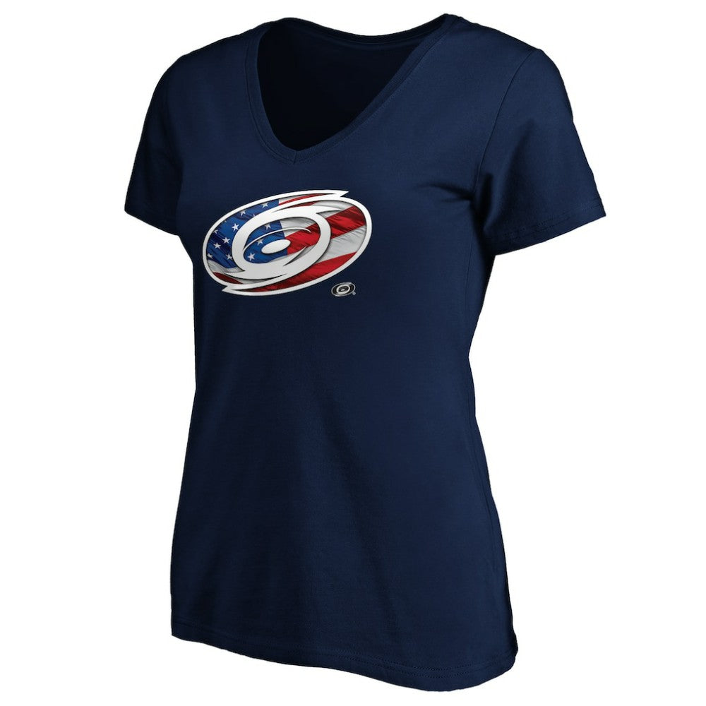 Carolina Hurricanes Women's Banner Wave Logo V-Neck T-Shirt T-Shirt - Navy - NHL 3930379
