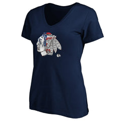 Chicago Blackhawks Women's Banner Wave Logo V-Neck T-Shirt T-Shirt - Navy - NHL 3930380