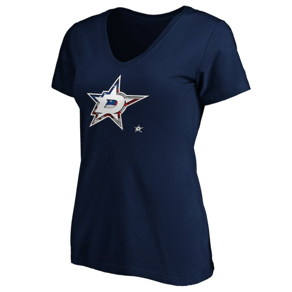 Dallas Stars Women's Banner Wave Logo V-Neck T-Shirt T-Shirt - Navy - NHL 3930383