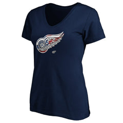 Detroit Red Wings Women's Banner Wave Logo V-Neck T-Shirt T-Shirt - Navy - NHL 3930384