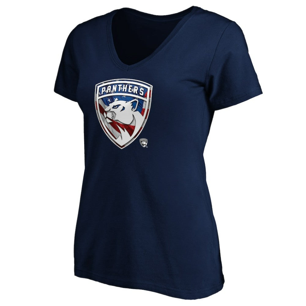 Florida Panthers Women's Banner Wave Logo V-Neck T-Shirt T-Shirt - Navy - NHL 3930385