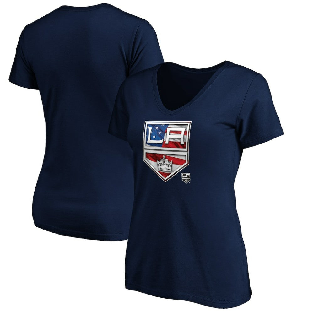 Los Angeles Kings Women's Banner Wave Logo V-Neck T-Shirt T-Shirt - Navy - NHL 3930386