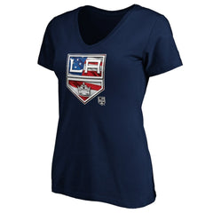 Los Angeles Kings Women's Banner Wave Logo V-Neck T-Shirt T-Shirt - Navy - NHL 3930386