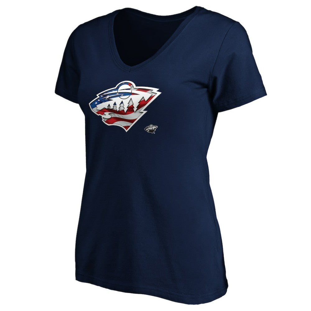 Minnesota Wild Women's Banner Wave Logo V-Neck T-Shirt T-Shirt - Navy - NHL 3930387