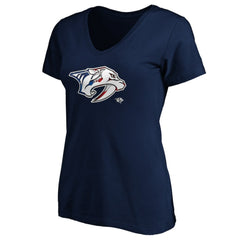 Nashville Predators Women's Banner Wave Logo V-Neck T-Shirt T-Shirt - Navy - NHL 3930388