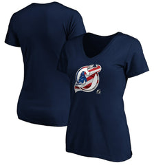 New Jersey Devils Women's Banner Wave Logo V-Neck T-Shirt T-Shirt - Navy - NHL 3930389