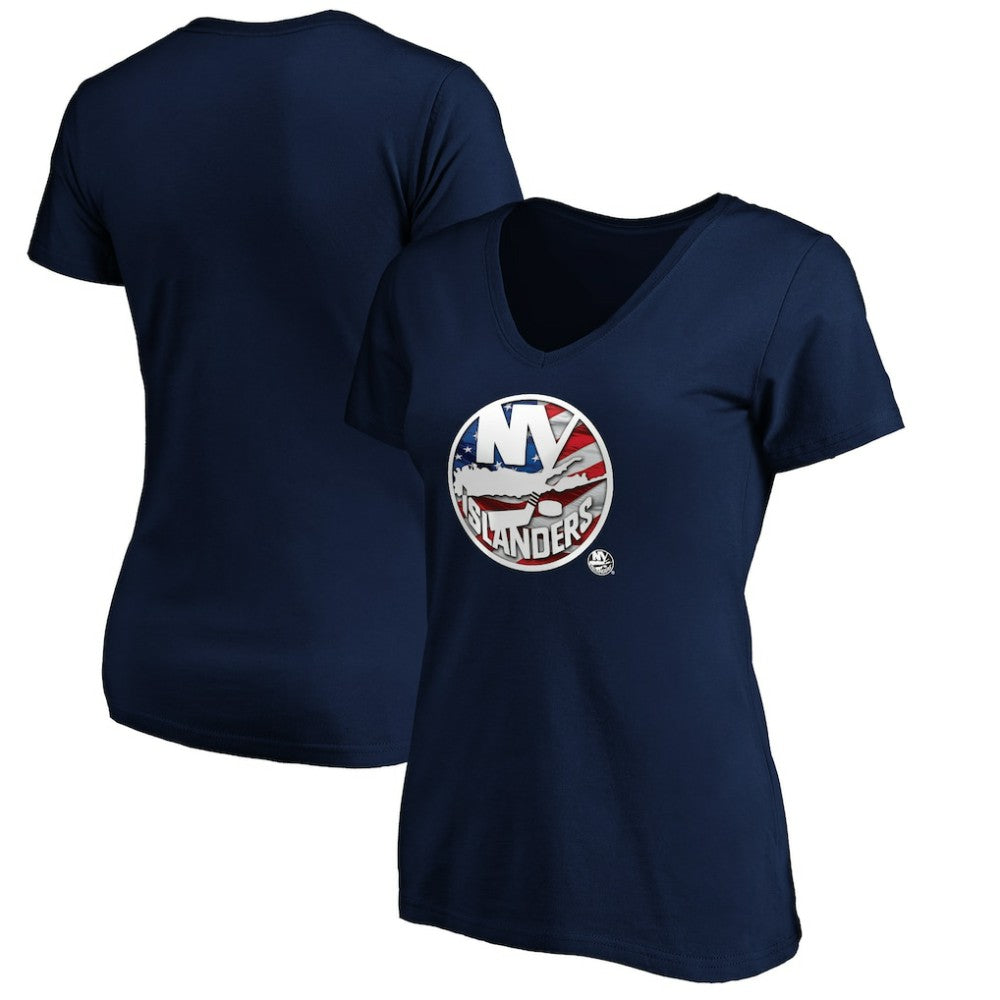 New York Islanders Women's Banner Wave Logo V-Neck T-Shirt T-Shirt - Navy - NHL 3930390
