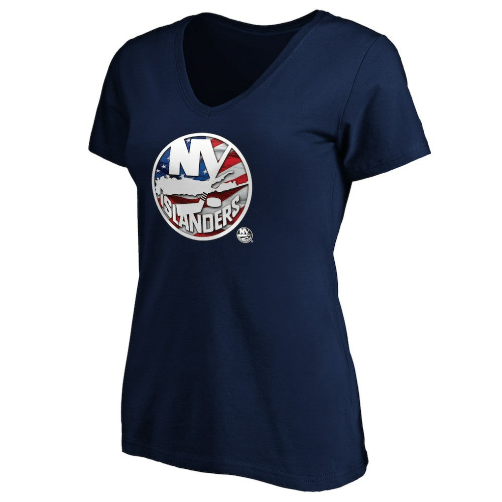 New York Islanders Women's Banner Wave Logo V-Neck T-Shirt T-Shirt - Navy - NHL 3930390