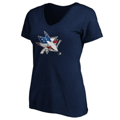 San Jose Sharks Women's Banner Wave Logo V-Neck T-Shirt T-Shirt - Navy - NHL 3930394