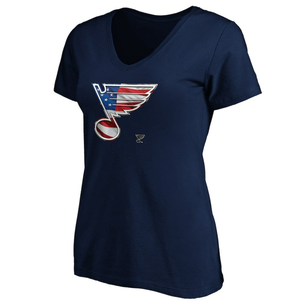 St. Louis Blues Women's Banner Wave Logo V-Neck T-Shirt T-Shirt - Navy - NHL 3930395