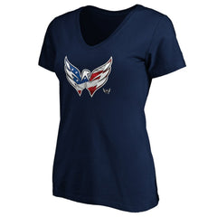 Washington Capitals Women's Banner Wave Logo V-Neck T-Shirt T-Shirt - Navy - NHL 3930398