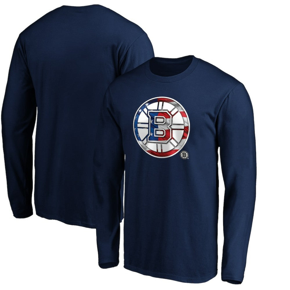 Boston Bruins Banner Wave Logo Long Sleeve T-Shirt - Navy - NHL 3930424