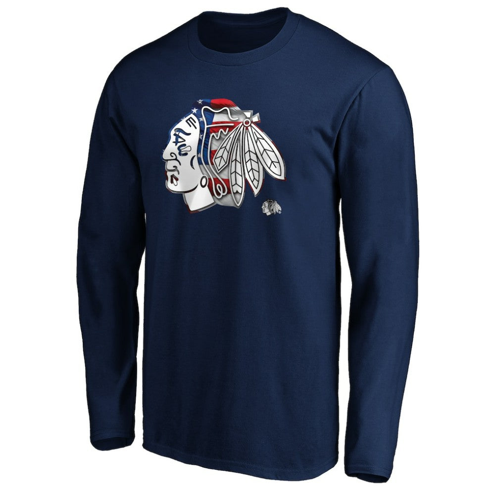 Chicago Blackhawks Banner Wave Logo Long Sleeve T-Shirt - Navy - NHL 3930426