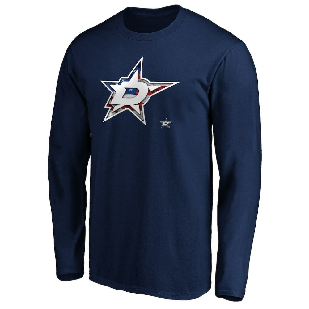 Dallas Stars Banner Wave Logo Long Sleeve T-Shirt - Navy - NHL 3930429