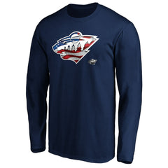 Minnesota Wild Banner Wave Logo Long Sleeve T-Shirt - Navy - NHL 3930433