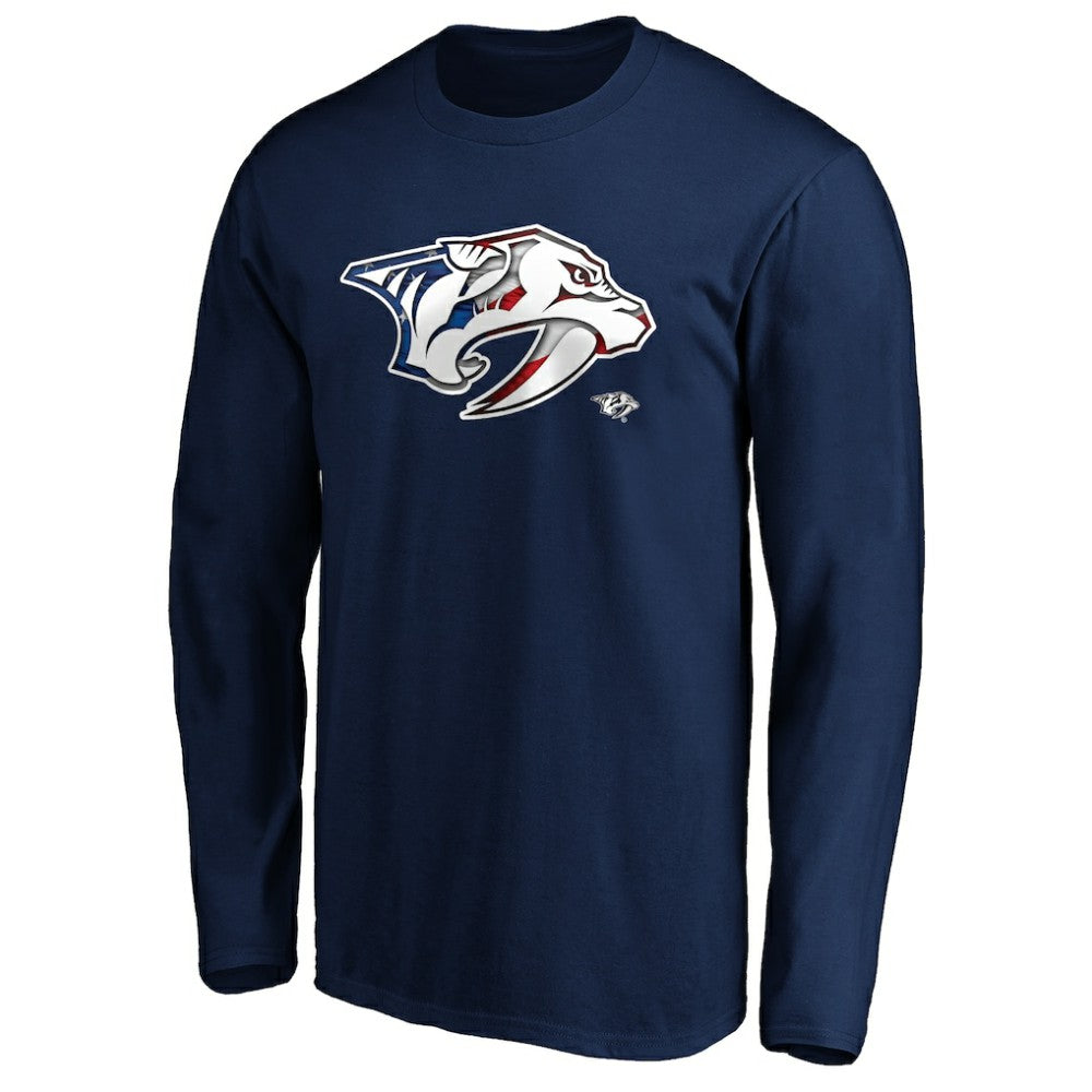 Nashville Predators Banner Wave Logo Long Sleeve T-Shirt - Navy - NHL 3930434