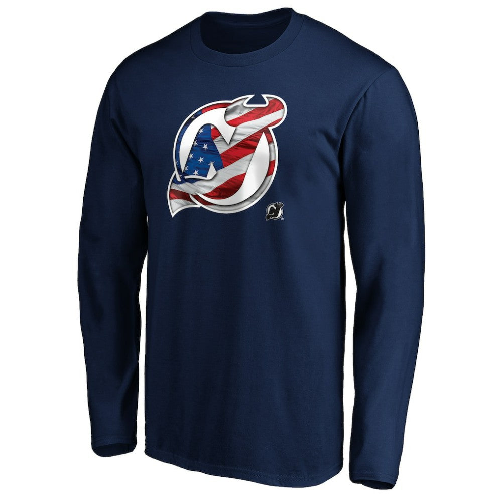 New Jersey Devils Banner Wave Logo Long Sleeve T-Shirt - Navy - NHL 3930435