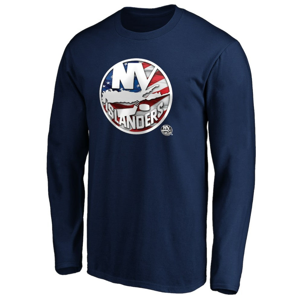 New York Islanders Banner Wave Logo Long Sleeve T-Shirt - Navy - NHL 3930436