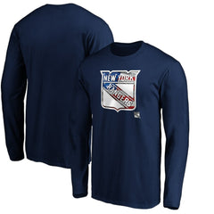 New York Rangers Banner Wave Logo Long Sleeve T-Shirt - Navy - NHL 3930437