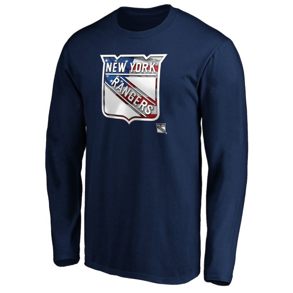 New York Rangers Banner Wave Logo Long Sleeve T-Shirt - Navy - NHL 3930437