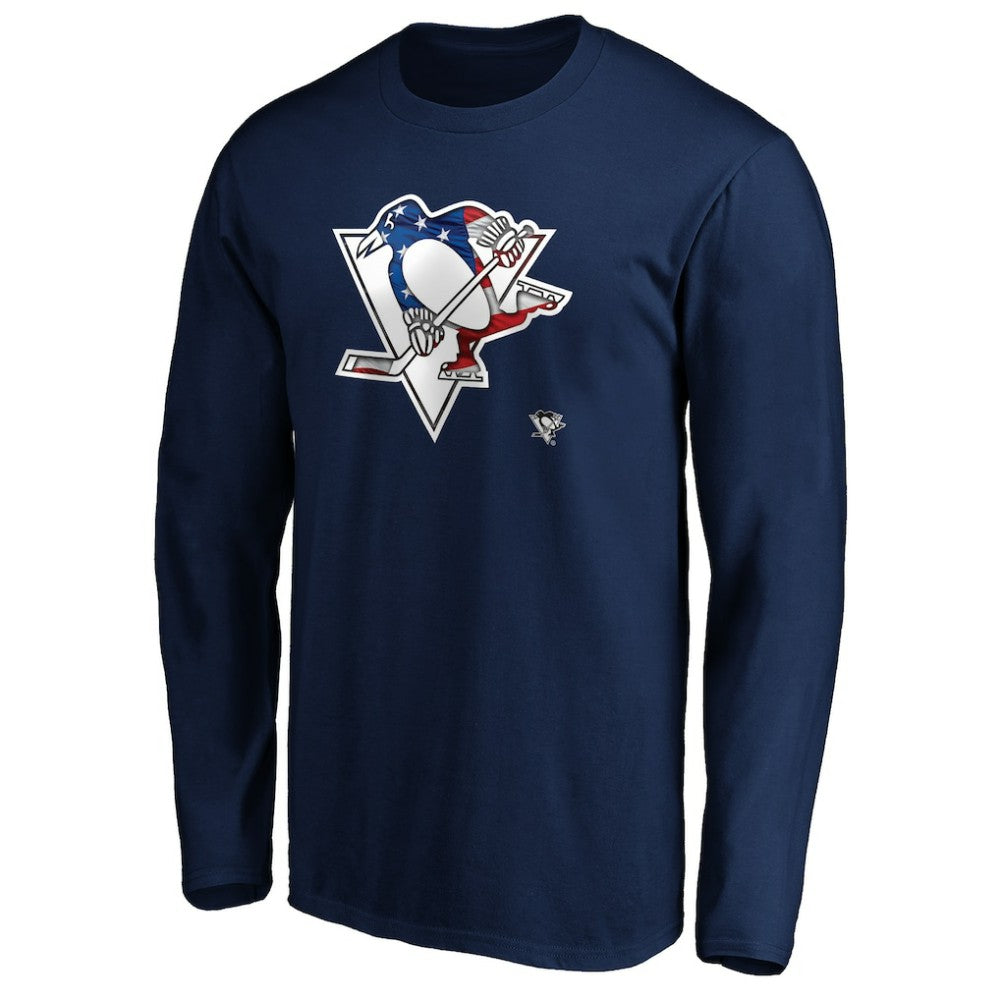 Pittsburgh Penguins Banner Wave Logo Long Sleeve T-Shirt - Navy - NHL 3930439